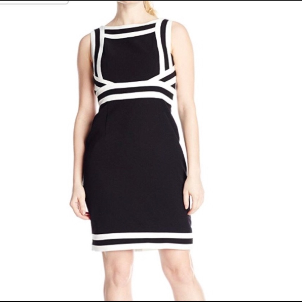 Adrianna Papell black and white sheath dress Sz 10